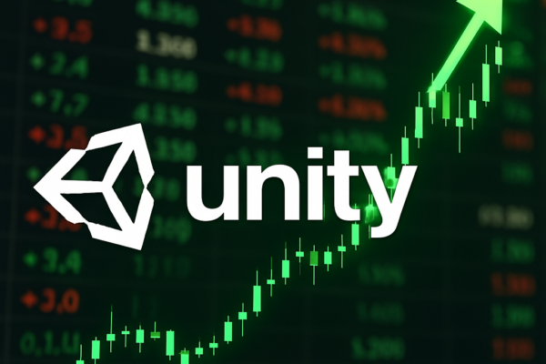Unity Stock Logo against a stock chart